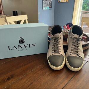 LANVIN MEN'S HIGH-TOP SNEAKERS LACE-UP BOOTS TRAINERS Leather grey size 11